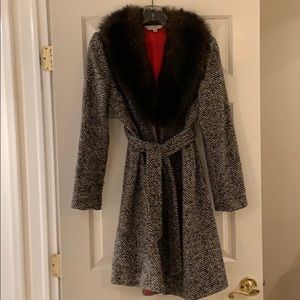Trina Turk Wool Coat with Faux Fur Collar